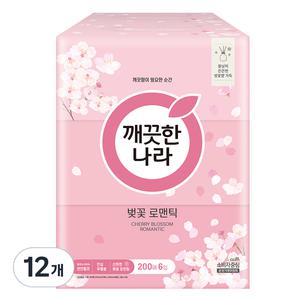 깨끗한나라 벚꽃 휴지 대용량 로맨틱 미용티슈 2겹 200매입 12개