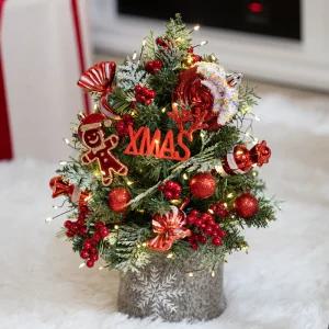 크리스마스 미니트리 워머 완제품 풀세트 레드사탕 몬타나 30cm 나무 테이블