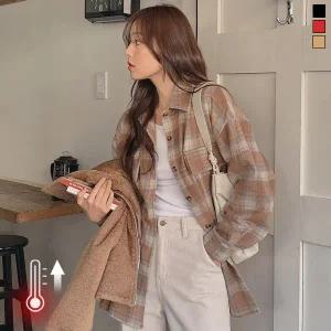 핫핑 [피치기모/겨울셔츠] 코티브 루즈핏 체크 기모셔츠