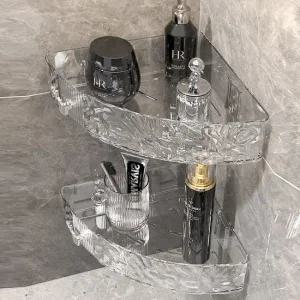 무타공 욕실선반 부착식 삼각 코너선반 걸이후크 후크 물빠짐 화장실 정리대 투명 F741