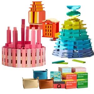 아르키메데스 칼라 풀 세트 400피스 블록 원목 카프라 커넥터  톤백 포함 발도르프 교구 건축 쌓기
