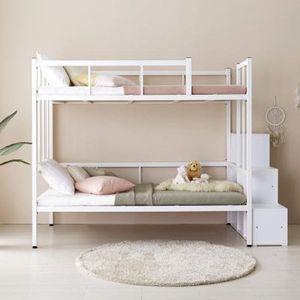 업다운 철제 이층 침대 화이트 SS 수납계단형