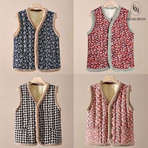 꽃무늬 누빔 조끼 예쁜 겨울 털 베스트 촌캉스 시골 레트로 할머니 엄마 어르신