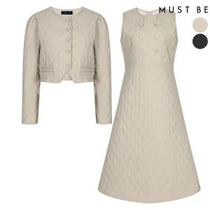 퀼팅 누빔 원피스 자켓 셋업