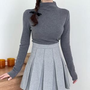 여자 반목폴라 슬림핏 레이어드티 빨간색 기모 티셔츠