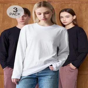 [파라고나][1+1+1] 3장세트 공용 30수 순면 기본 무지 레이어드 라운드 긴팔 티셔츠