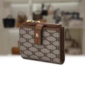 [헤지스](대구신세계)[헤리아토] 브라운 시그니처 패턴 가죽 반지갑 HIWA4F885W2