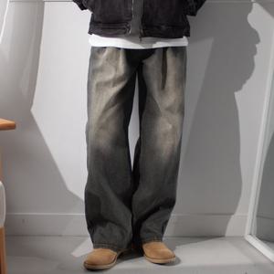 투턱 샌드워싱 와이드 데님팬츠 / 봄 여름 가을 겨울 4계절 핀턱 청바지 진청 그레이 논페이드