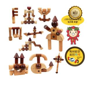 돌려끼우는 멀티블록 원목블럭 조립완구 119p 이사선물 실내놀이기구 유아