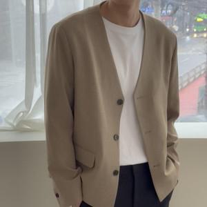 남자 노카라 브이넥 버튼 세미크롭 무지 심플 봄 자켓