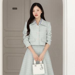 [시크라인] (~XXL까지) 고위드 플랫카라 크롭 트위드 자켓 봄 가을 아우터 오피스 하객룩 데이트 모임 미시 빅사이즈