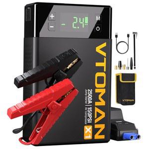 공기 압축기가 장착된 VTOMAN 12V 디젤 부스터 엔진 파워팩 배터리 충전기 150PSI 휴대용 점프박스 5L 8 X1 최대 스타터 디스플레이가 인플레이터가 6L 2500A 가스 타이어 디지털 카 점프 LCD