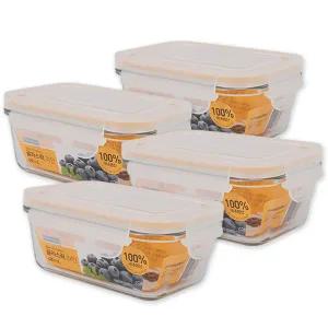 글라스락 직사각테이퍼 480ml-4개 밀폐용기 내열강화유리 냉장고보관용기 유리찬통 전자렌지그릇