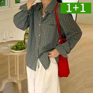 [NS홈쇼핑]2개세트 여성 루즈핏 체크 남방 캐주얼 봄 가을 베이직 긴팔 셔츠..