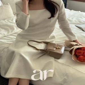 (긴팔추가/프로포즈룩/오늘의주인공) 셀리 2기장 트위드 스퀘어넥 A라인 원피스 op16056