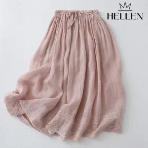 [헬렌] 여성 린넨 면마 레이스 스커트 리블면마스커트 R-076