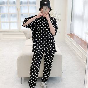 티셔츠 홈웨어 조거 반팔 상하세트 빅사이즈 츄리닝 운동복 도트반팔조거셋