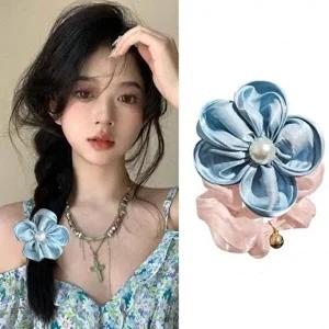 실크 머리끈 플라워 꽃무늬 곱창 스크런치 헤어끈-WFHT9KL