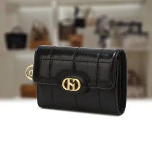 [헤지스](대구신세계)[H20크링클] 블랙 퀼팅 소가죽 3단 반지갑 HIWA5F759BK