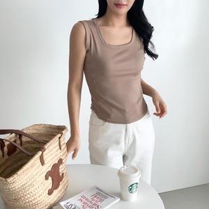 [1+1] 여자 클래식 U넥 둥근밑단 민무늬 민소매티