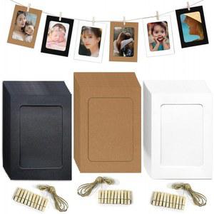 종이 사진 프레임 4x6 액자 콜라주 벽 장식 DIY 골판지 30개 나무 클립 및 3개 황마 꼬기 홈 장식
