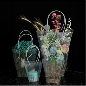 (26cm)(10개입) 투명 쇼핑백/선물/봉투/쇼핑/간식/포장/답례품/플라워/꽃포장/꽃가방/손잡이/비닐/투명백