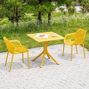 [공간미가구]이브 700 사각 루이 암 2인 야외 실내 테이블 의자 세트 카페 정원 테라스 간이 커피숍