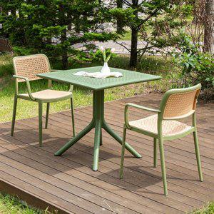 [공간미가구]이브 700 사각 테이블 스킨 암 의자 2인 세트 정원 야외 테라스 카페 커피숍 공원 간이