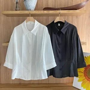 [다잇템] 여성 칠부 레이온 빅사이즈 핀턱 블라우스