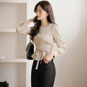 [시크라인] (~XXL까지) 루에니스 스퀘어넥 스트랩 블라우스 가을 페플럼 하객룩 오피스룩 모임룩 격식룩 빅사이즈