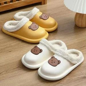 EVA 곰돌이 털실내화 따뜻한안감 기모 방한 슬리퍼 거실화 층간소음 곰돌이실내화 털탈부착