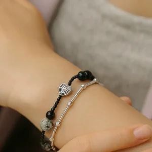 레이어드팔찌 우정 커플 패션 레이어드 패션 실버 스틸 티타늄 천연석 행운 팔찌 선물 악세사리 B006