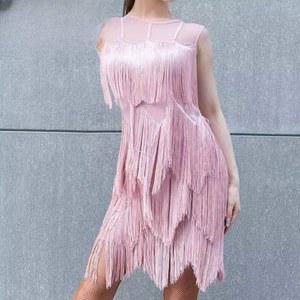 여자 탱고 댄스복 공연복 댄스 볼룸여성댄스복 드레스 발레 플라맹고 긴팔 라틴 왈츠 핑크