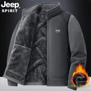 JEEP SPIRIT 겨울 두꺼워진 스탠드 칼라 점퍼 남자 후리스 집업 작업복 재킷