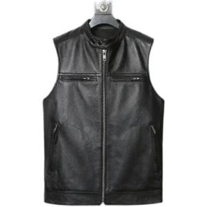 가죽 라이딩 오토바이 남성 민소매베스트 집업 조끼