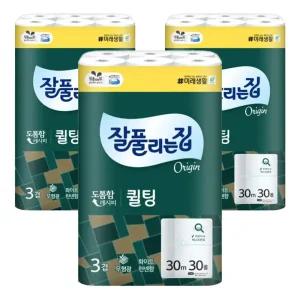 잘풀리는집 퀼팅 오리지널 3겹 30m 30롤 3팩