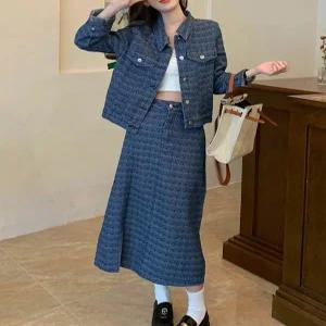 [휴드]브엘딘 데님 재킷 탑 롱 스커트 세트