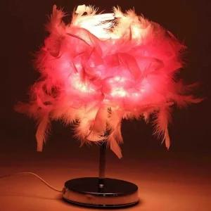 깃털 무드등 핑크 스틸받침 테이블램프 조명 미니스탠드 테이블램프 침실스탠드 단스탠드
