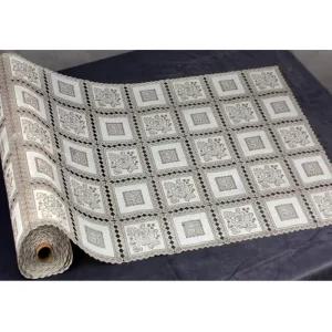 [아우트]브라운 식탁보에 네모꽃무늬 레이스시트