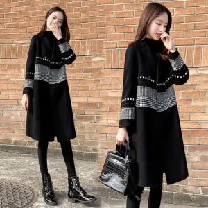 제로투올샵2 / 블랙 울 롱코트 가을 겨울 하운드투스 블랙 S