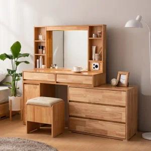 헨버 3단서랍 LED 확장형 원목 화장대 세트(스툴포함)