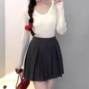 여성 허리밴드 플리츠 주름 미니 플레어 스커트 21DS-WSK-4912-블랙