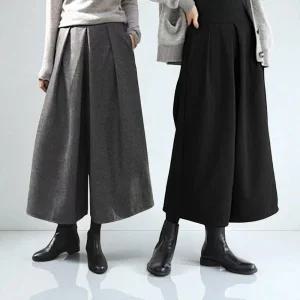 여성 치마바지 와이드 팬츠 뒷밴딩 핀턱 모직 빅사이즈 하체커버 봄가을
