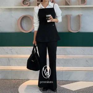 핫핑 [하객룩][LOVB] 콜어바웃슬림 페플럼 슬리브리스+밴딩 부츠컷 슬랙스 set