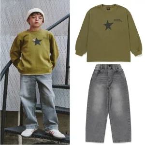 [AK수원점] [블루테일] 카키별포인트긴팔티셔츠상하세트AZG3TS02KK/AZG3PT02GY