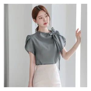 [오브리에] 엘로하 튤립 소매 타이 반팔 블라우스904304