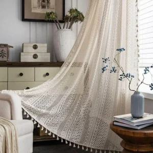 가림 태슬 커튼 레트로 거실 펀칭 가림막 베란다 (4603d)