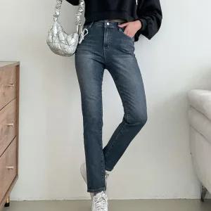 여자 논스판데님 스키니진 중청 코튼 청바지_4