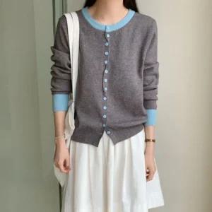 은창멜로우 크로스 버튼 니트 가디건 봄 가을 겨울 아우터 잠바 점퍼 여성 후드 외투 루즈핏 자켓