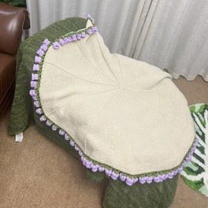 꽃다발담요 코바늘 꽃다발 담요 완제품 부드러운 난초 낮잠 3D 패션 니트